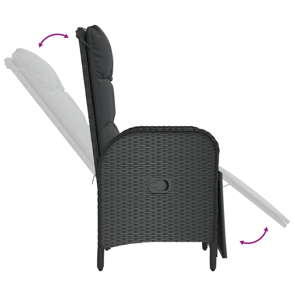 5-dijelni vrtni blagovaonski set s jastucima od poliratana crni Crna Dužina stola 90 cm