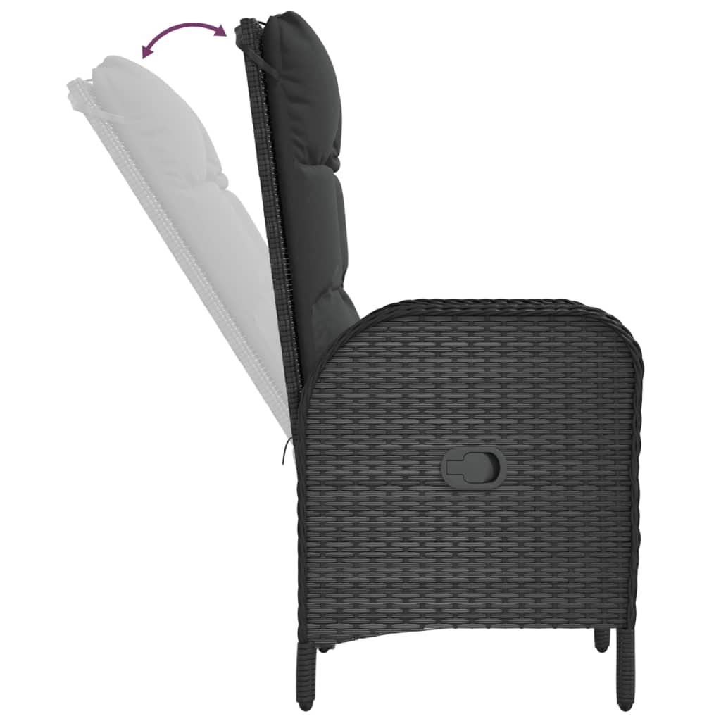 5-dijelni vrtni blagovaonski set s jastucima od poliratana crni Crna Dužina stola 90 cm
