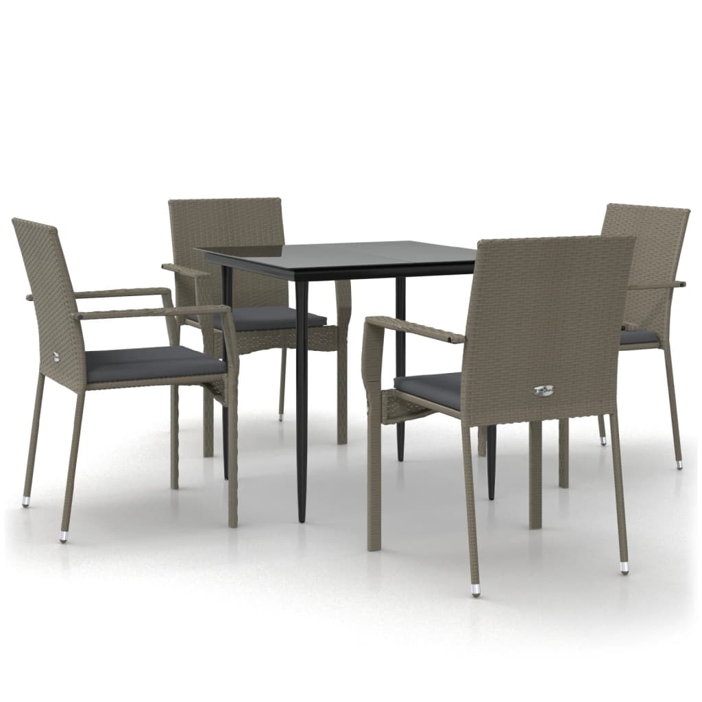 5-dijelni vrtni blagovaonski set crno-sivi od poliratana Siva Dužina stola 80 cm