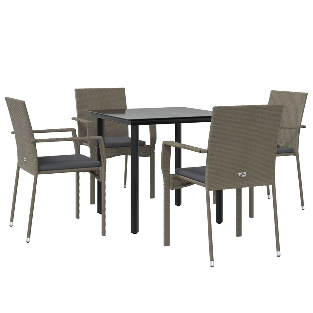 5-dijelni vrtni blagovaonski set crno-sivi od poliratana Siva Dužina stola 80 cm
