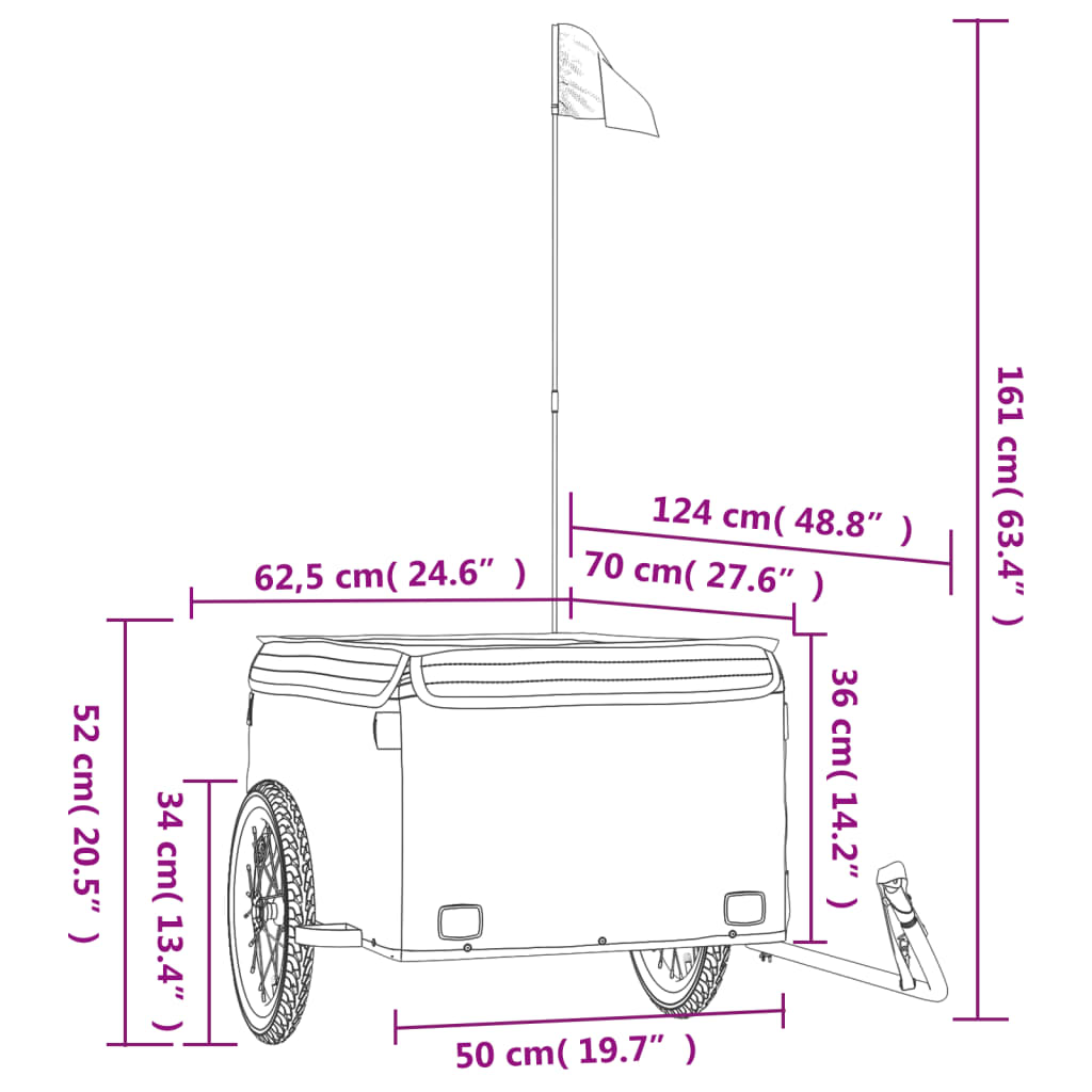 Prikolica za bicikl crno-crvena 45 kg željezna 124 x 62.5 x 52 cm