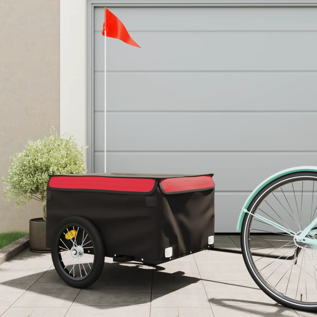 Prikolica za bicikl crno-crvena 45 kg željezna 124 x 62.5 x 52 cm