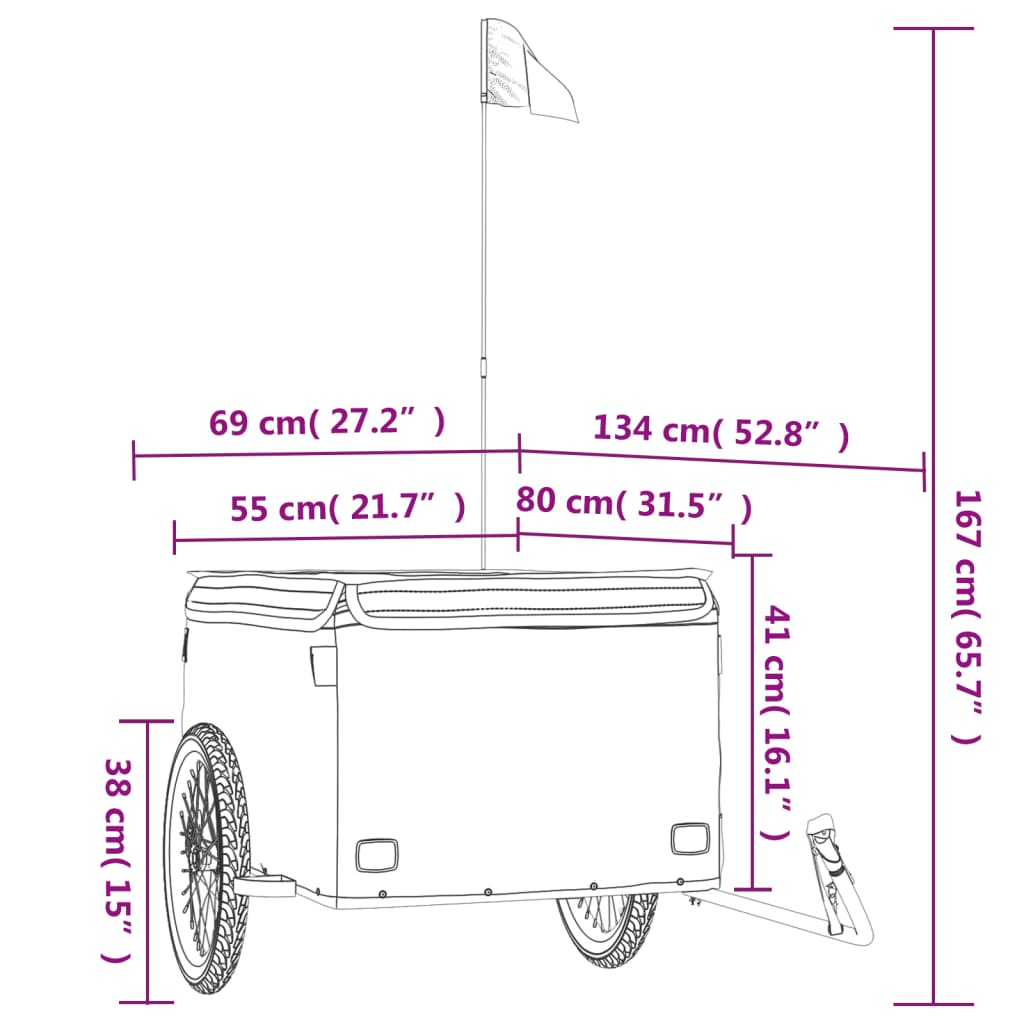 Prikolica za bicikl crno-crvena 45 kg željezna Crna 134 x 69 x 59 cm