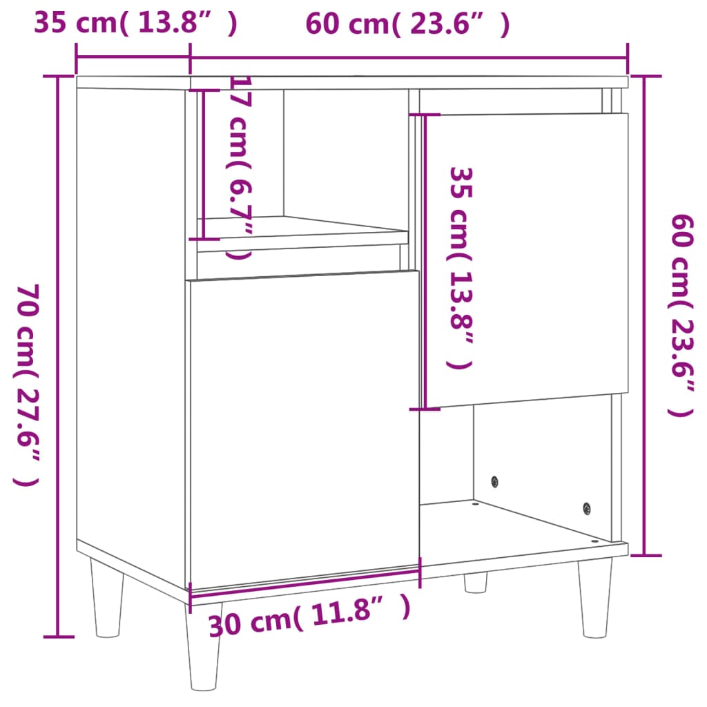 Komode 2 kom boja hrasta 60 x 35 x 70 cm od konstruiranog drva Siva