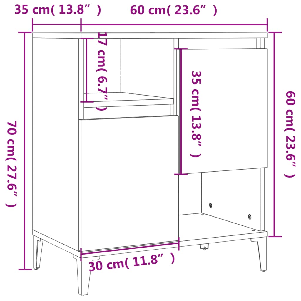 Komoda 2 kom boja hrasta sonome 60x35x70 cm konstruirano drvo
