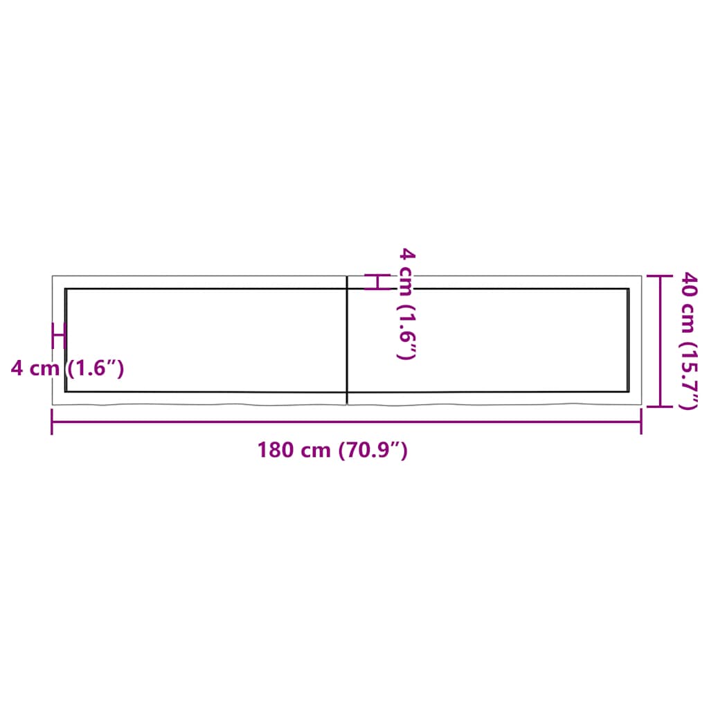 Kupaonska radna ploča svjetlosmeđa 180x40x(2-4) cm masivno drvo