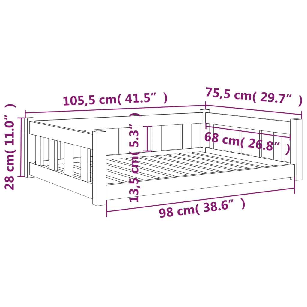 Krevet za pse 105,5x75,5x28 cm Masivno drvo Bor