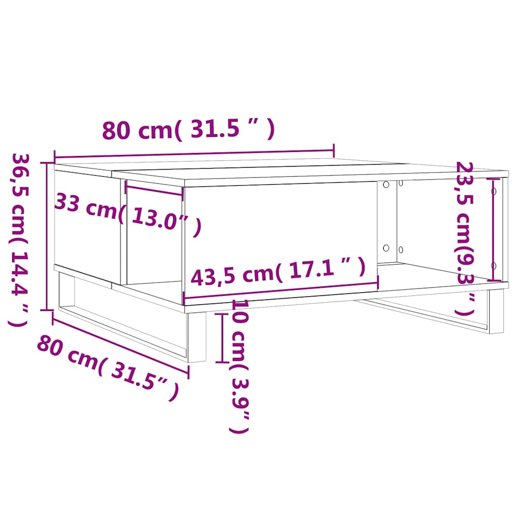 Stolić za kavu boja hrasta 80 x 80 x 36,5 cm konstruirano drvo Smeđa