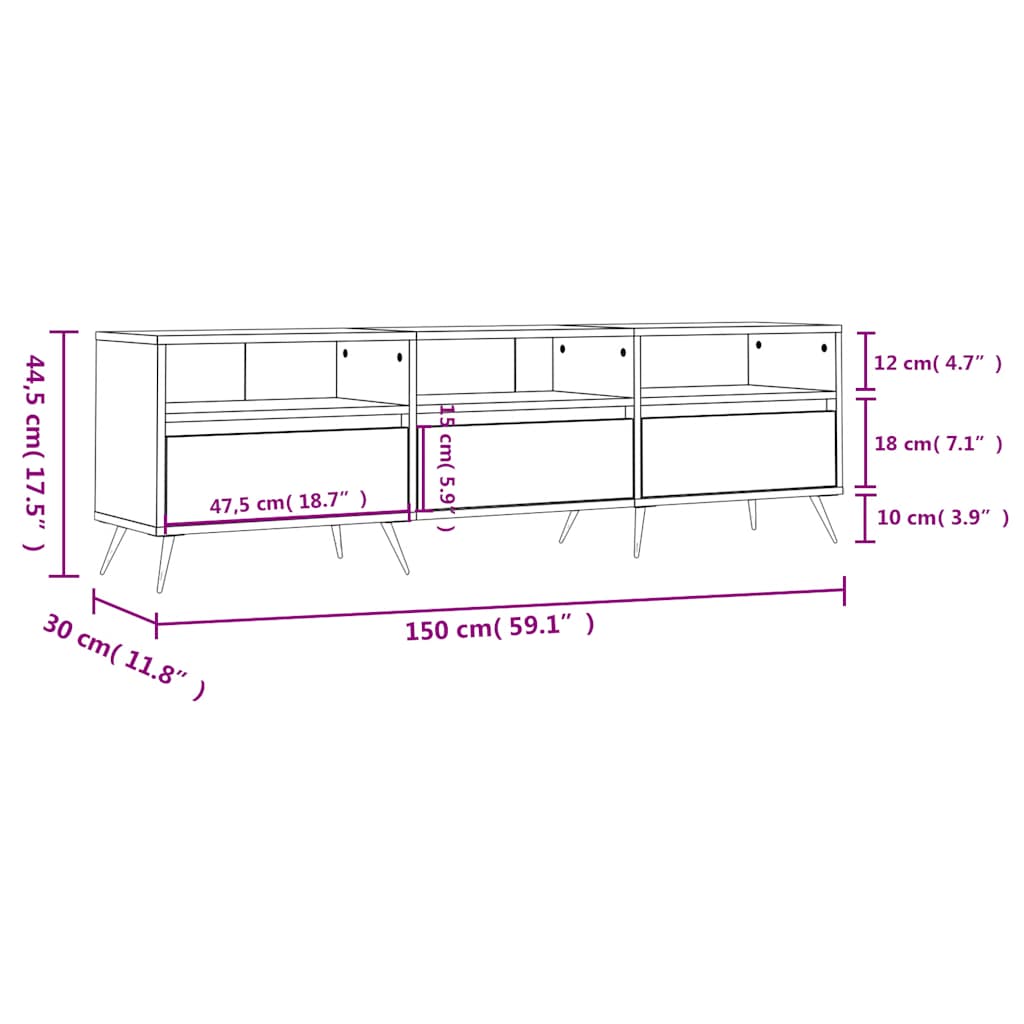 TV ormarić crni 150x30x44,5 cm od konstruiranog drva
