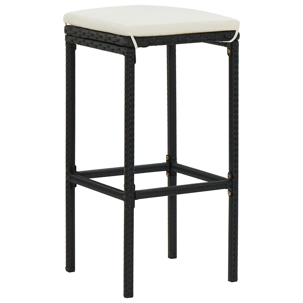 3-dijelni vrtni barski set od poliratana s jastucima crni Crna 70 cm table length