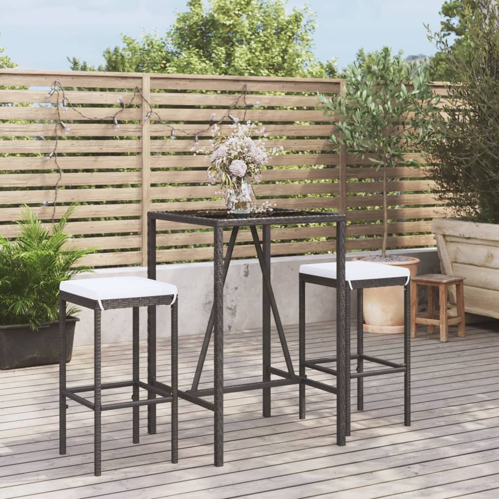 3-dijelni vrtni barski set od poliratana s jastucima crni Crna 70 cm table length