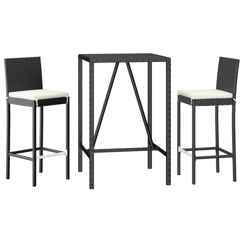 3-dijelni vrtni barski set od poliratana s jastucima crni Crna 70 cm table length