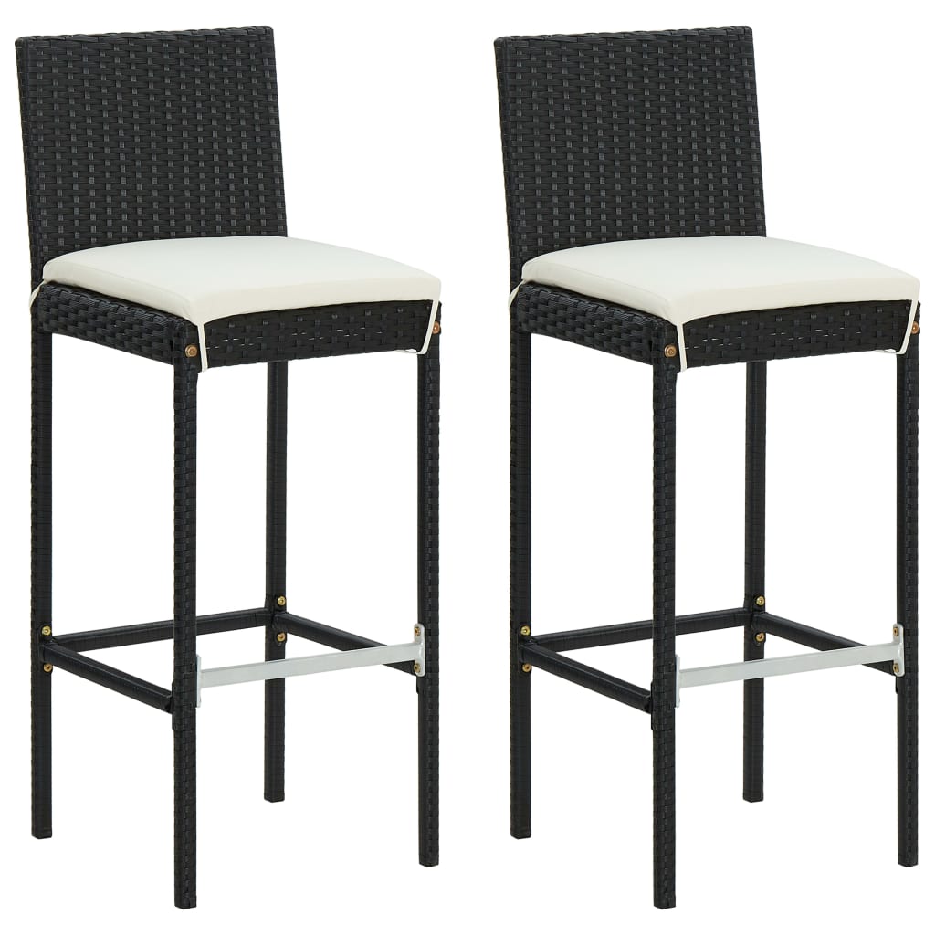3-dijelni vrtni barski set od poliratana s jastucima crni Crna 70 cm table length