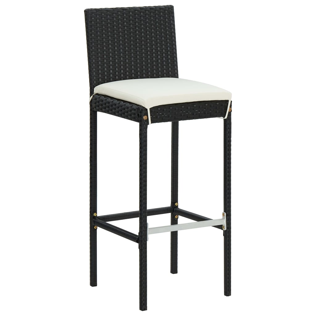 3-dijelni vrtni barski set od poliratana s jastucima crni Crna 70 cm table length