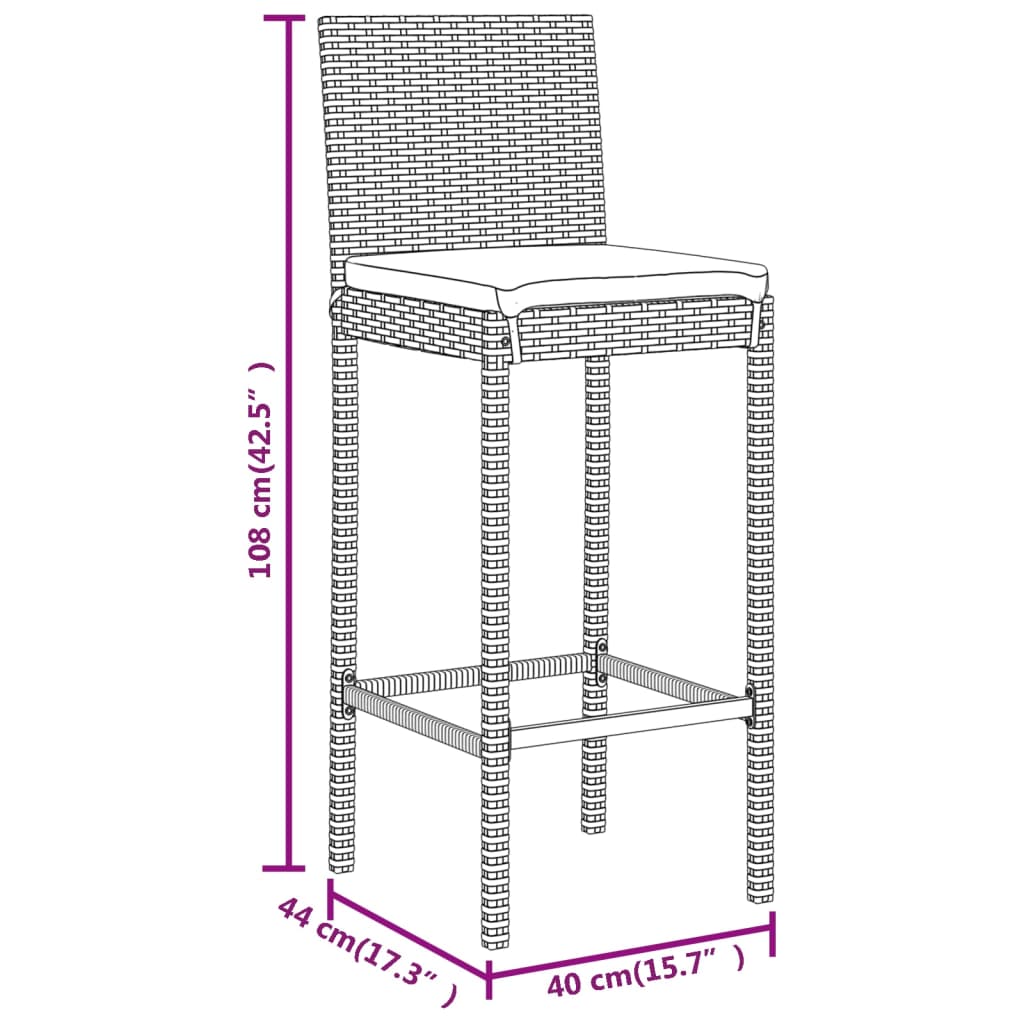 3-dijelni vrtni barski set od poliratana s jastucima crni Crna 70 cm table length
