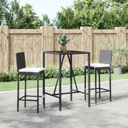3-dijelni vrtni barski set od poliratana s jastucima crni Crna 70 cm table length