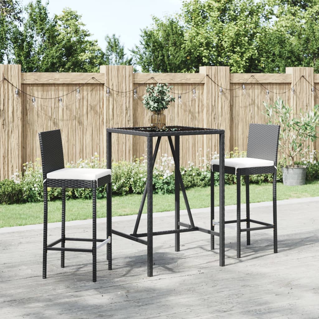 3-dijelni vrtni barski set od poliratana s jastucima crni Crna 70 cm table length