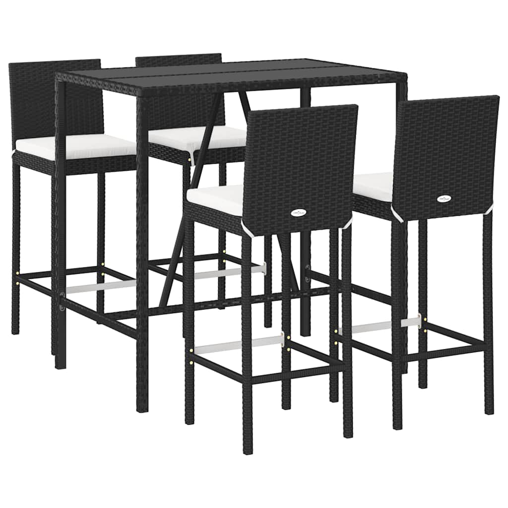 5-dijelni vrtni barski set od poliratana s jastucima crni Crna 110 cm table length