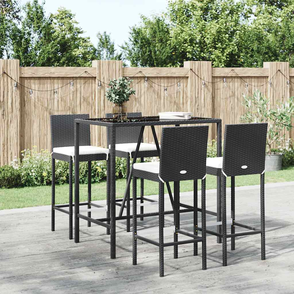 5-dijelni vrtni barski set od poliratana s jastucima crni Crna 110 cm table length