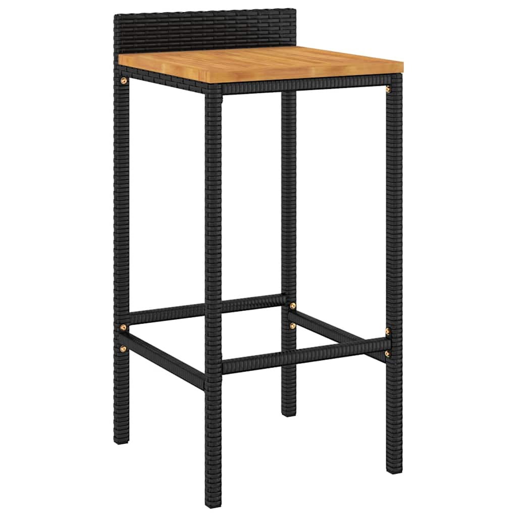 7-dijelni vrtni barski set crni od poliratana i drva bagrema Crna 110 cm table length