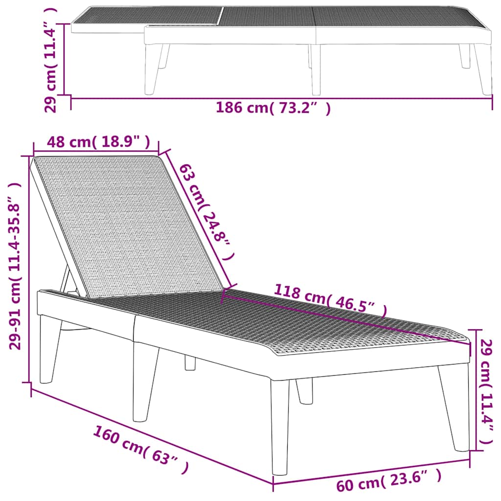 Ležaljka za sunčanje antracit 186 x 60 x 29 cm PP Antracitno siva