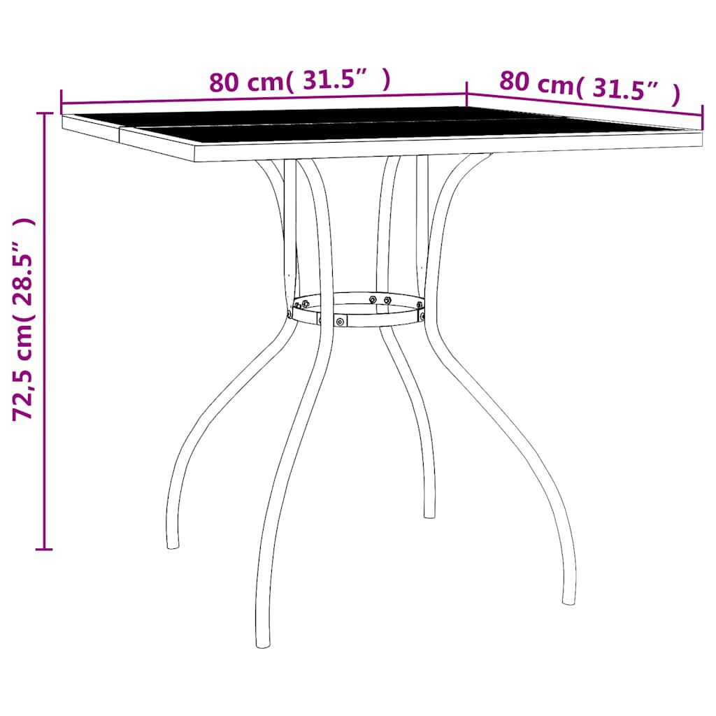 5-dijelni vrtni blagovaonski set antracit čelični Antracitno siva Dužina stola 80 cm