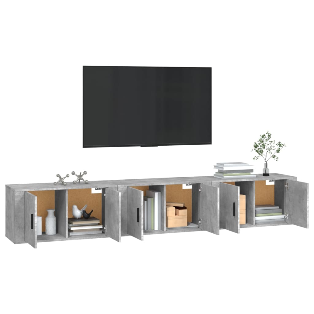 Zidni TV ormarići 3 kom siva boja betona 80x34,5x40 cm