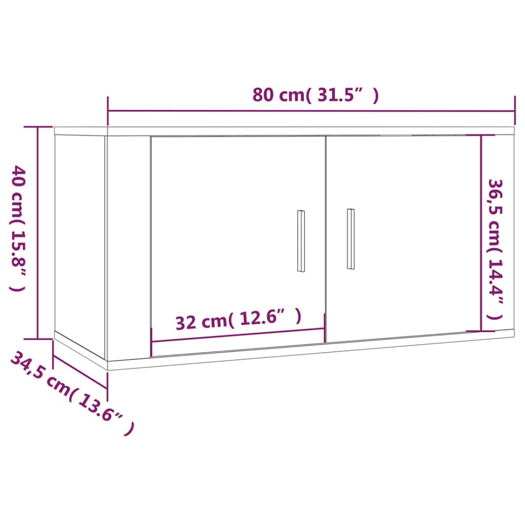 Zidni TV ormarići 3 kom siva boja betona 80x34,5x40 cm