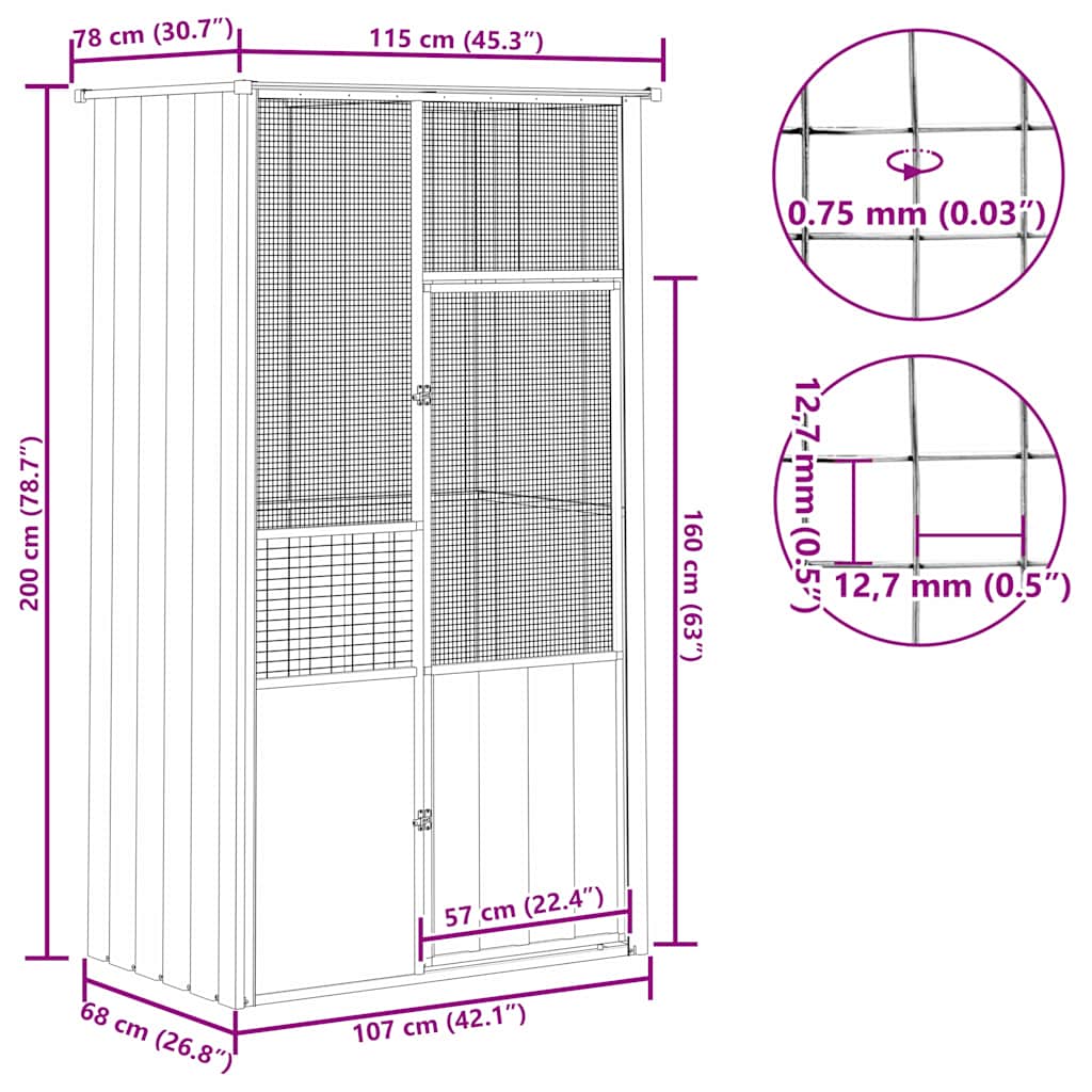 Kavez za ptice antracit 115 x 78 x 200 cm od pocinčanog čelika