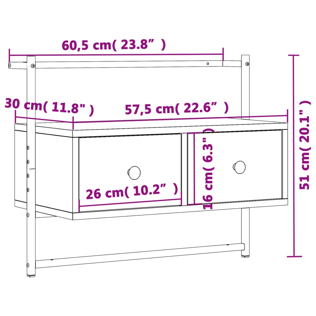 TV ormarić zidni boja hrasta 60,5x30x51 cm konstruirano drvo