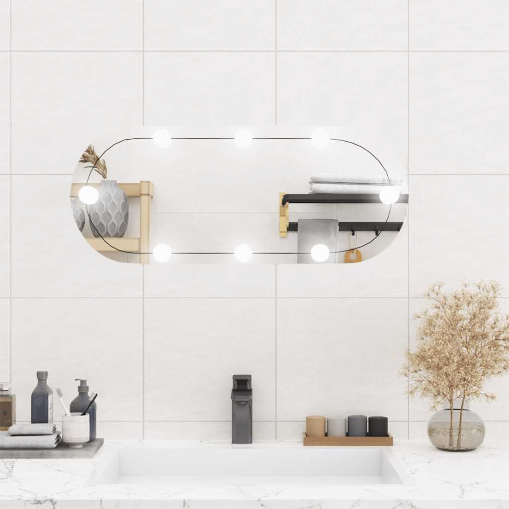 Zidno ogledalo s LED svjetlima 30 x 70 cm stakleno ovalno