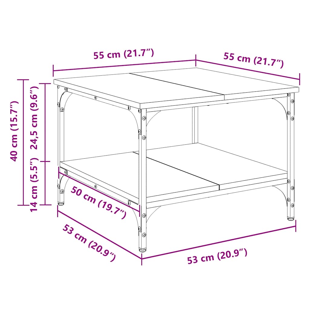 Stolić za kavu boja hrasta 55x55x40 cm konstruirano drvo Smeđa 55 x 55 x 40 cm