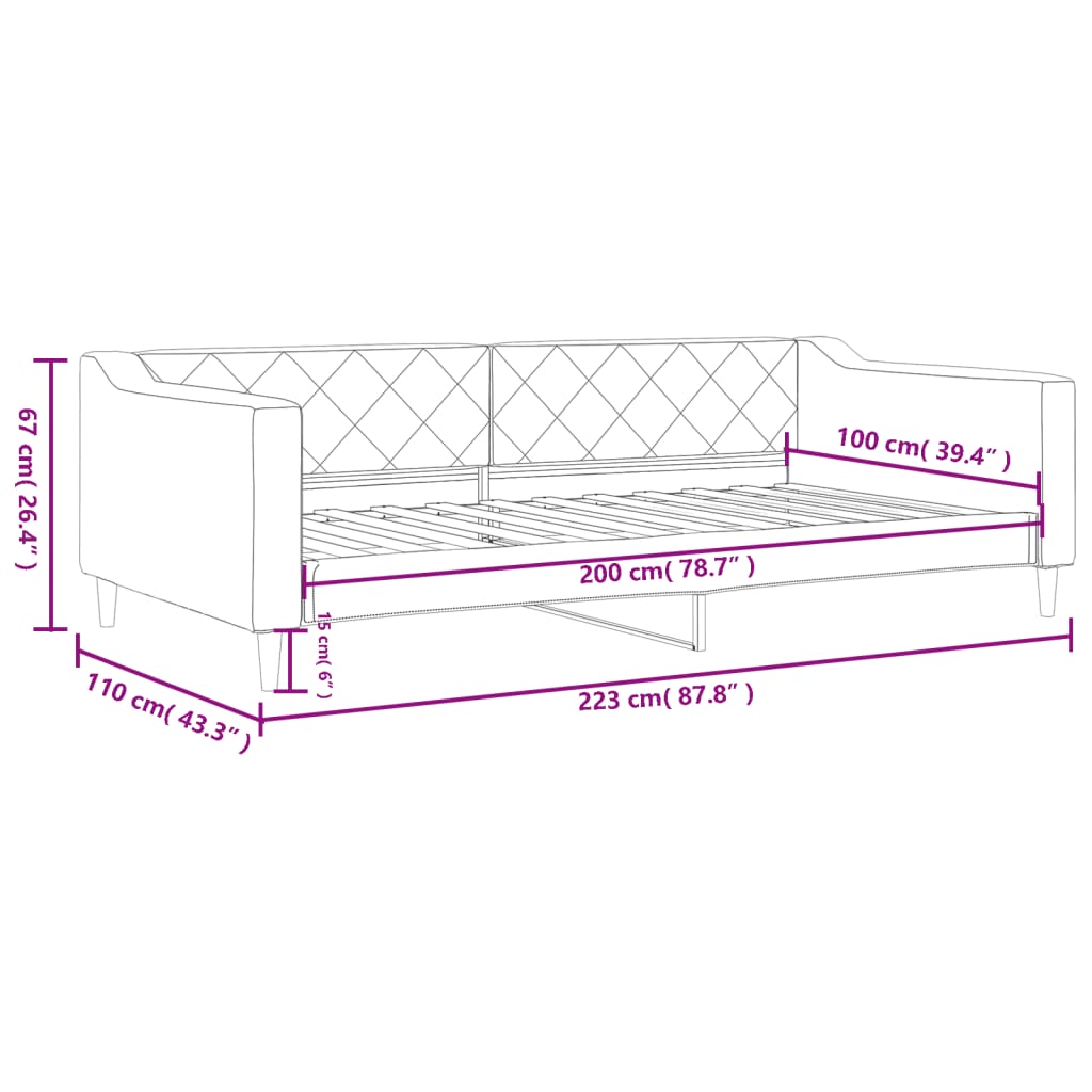 Dnevni krevet crni 100 x 200 cm od tkanine
