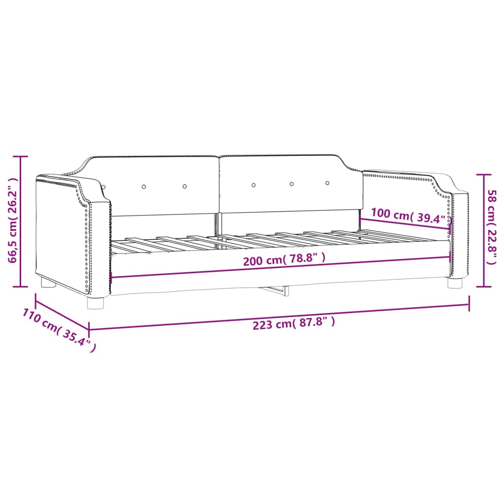 Dnevni krevet crni 100 x 200 cm od tkanine