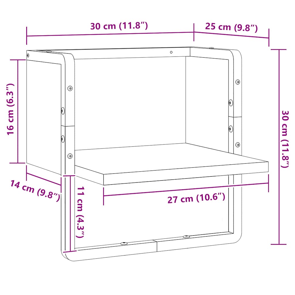 Zidna polica s prečkom dimljena boja hrasta 30 x 25 x 30 cm
