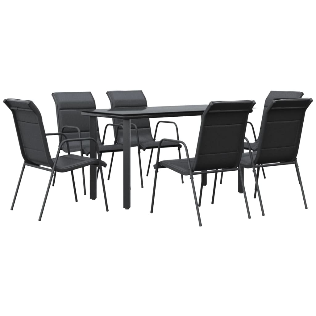 7-dijelni vrtni blagovaonski set crni od čelika i tekstilena Crna Dužina stola 140 cm