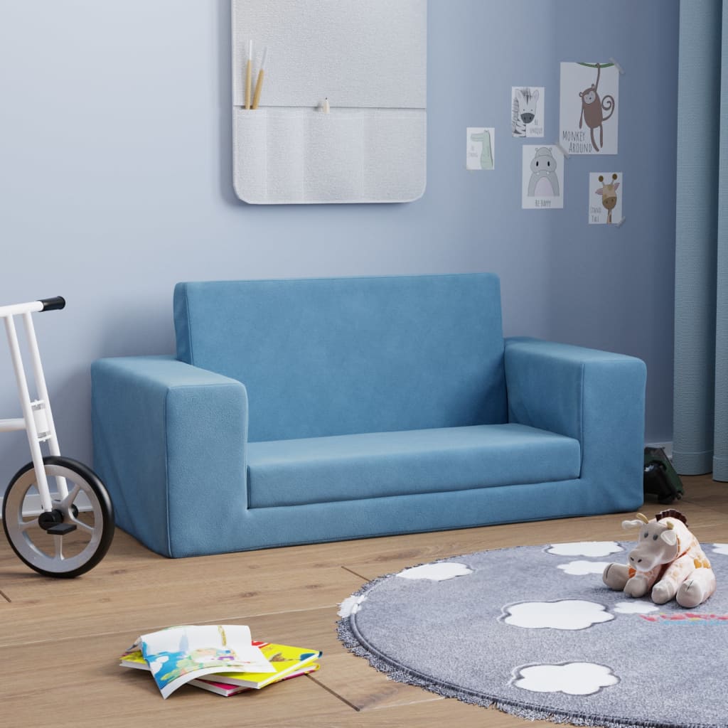Dječji dvosjed na razvlačenje plavi mekani plišani Plava Sofa bed