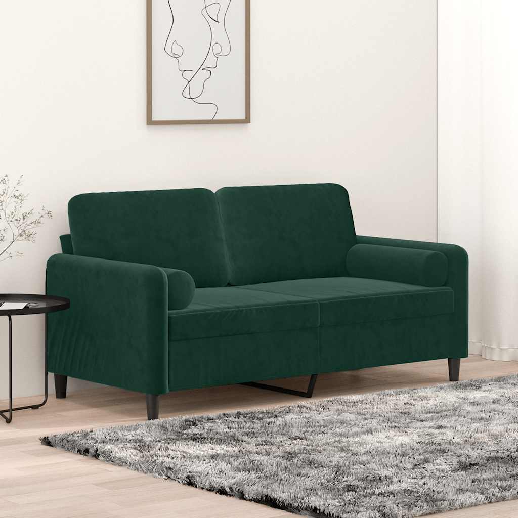 Dvosjed s ukrasnim jastucima tamnozeleni 140 cm baršunasti Zelena