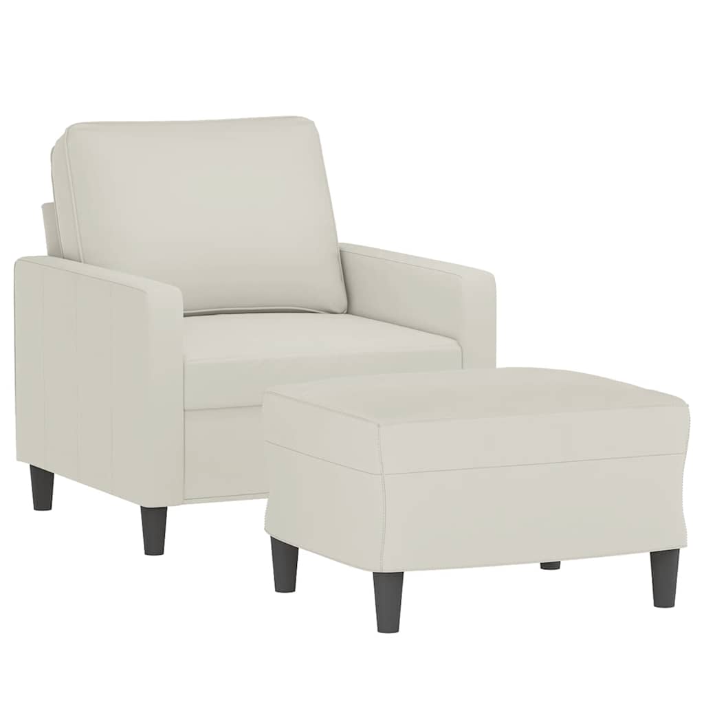 Fotelja s tabureom krem 60 cm baršunasta Krema