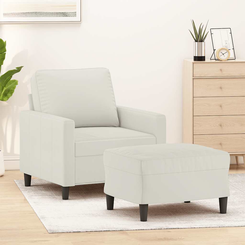 Fotelja s tabureom krem 60 cm baršunasta Krema