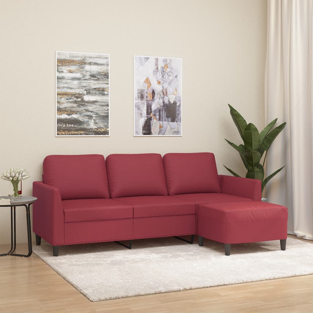 Trosjed s tabureom crvena boja vina 180 cm od umjetne kože