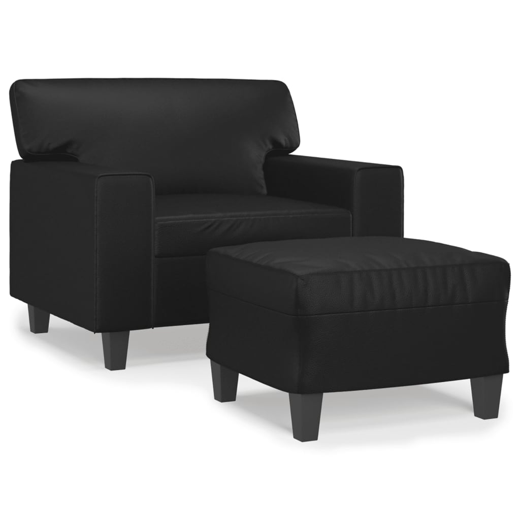 Fotelja s tabureom 60 cm od umjetne kože Crna