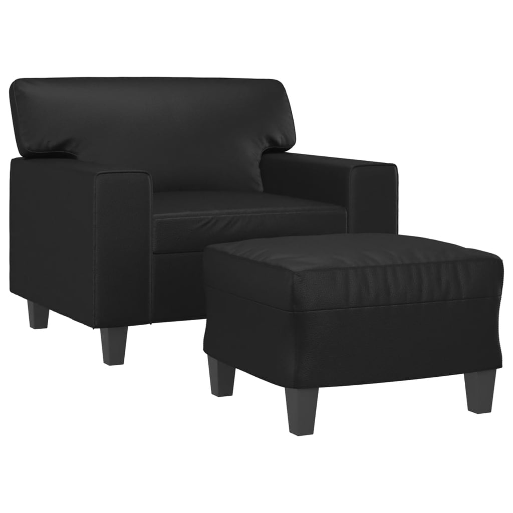 Fotelja s tabureom 60 cm od umjetne kože Crna