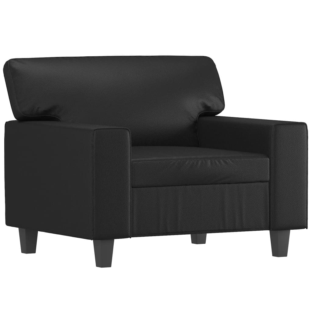 Fotelja s tabureom 60 cm od umjetne kože Crna