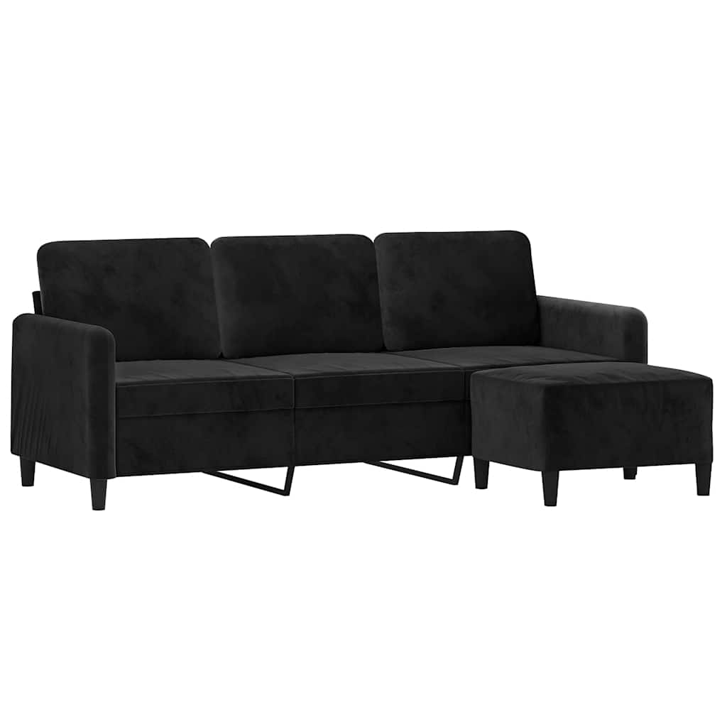 Trosjed s tabureom crni 180 cm baršunasti