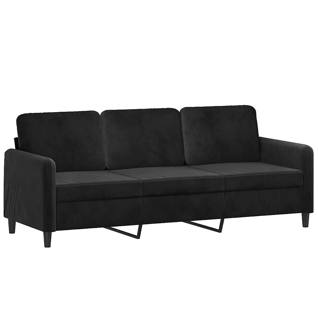 Trosjed s tabureom crni 180 cm baršunasti