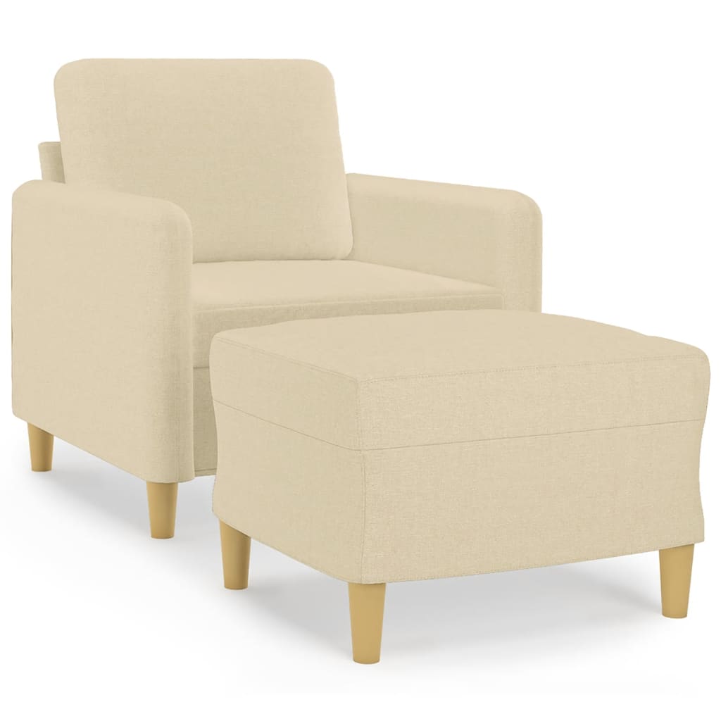 Fotelja s tabureom krem 60 cm od tkanine Krema