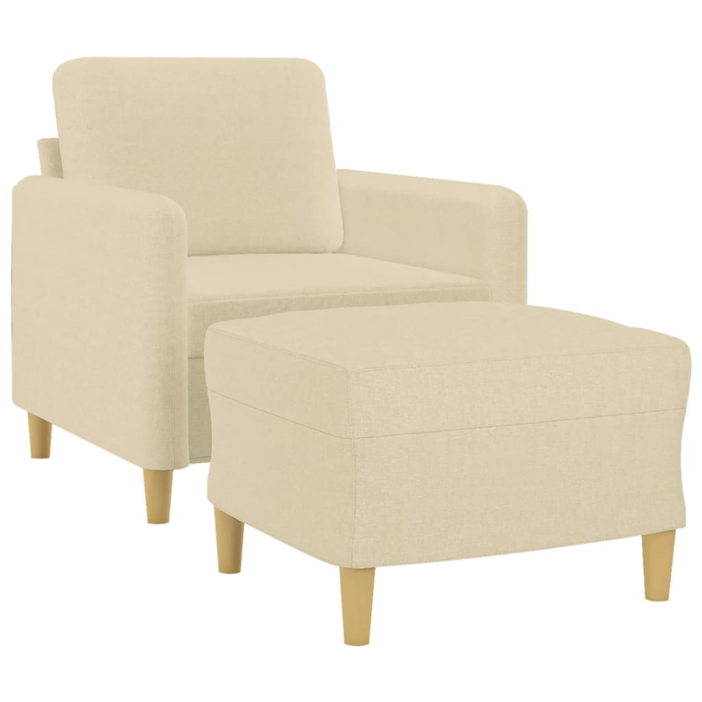 Fotelja s tabureom krem 60 cm od tkanine Krema
