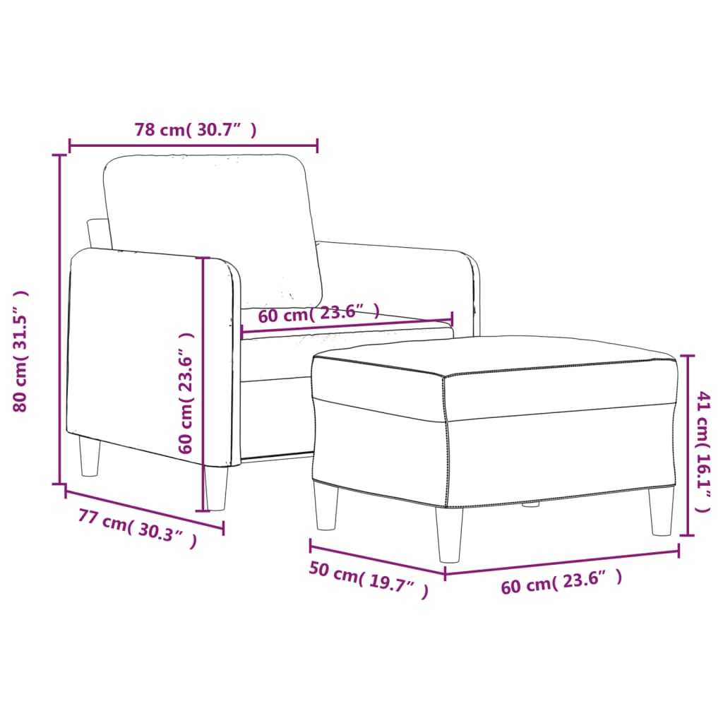 Fotelja s tabureom krem 60 cm od tkanine Krema