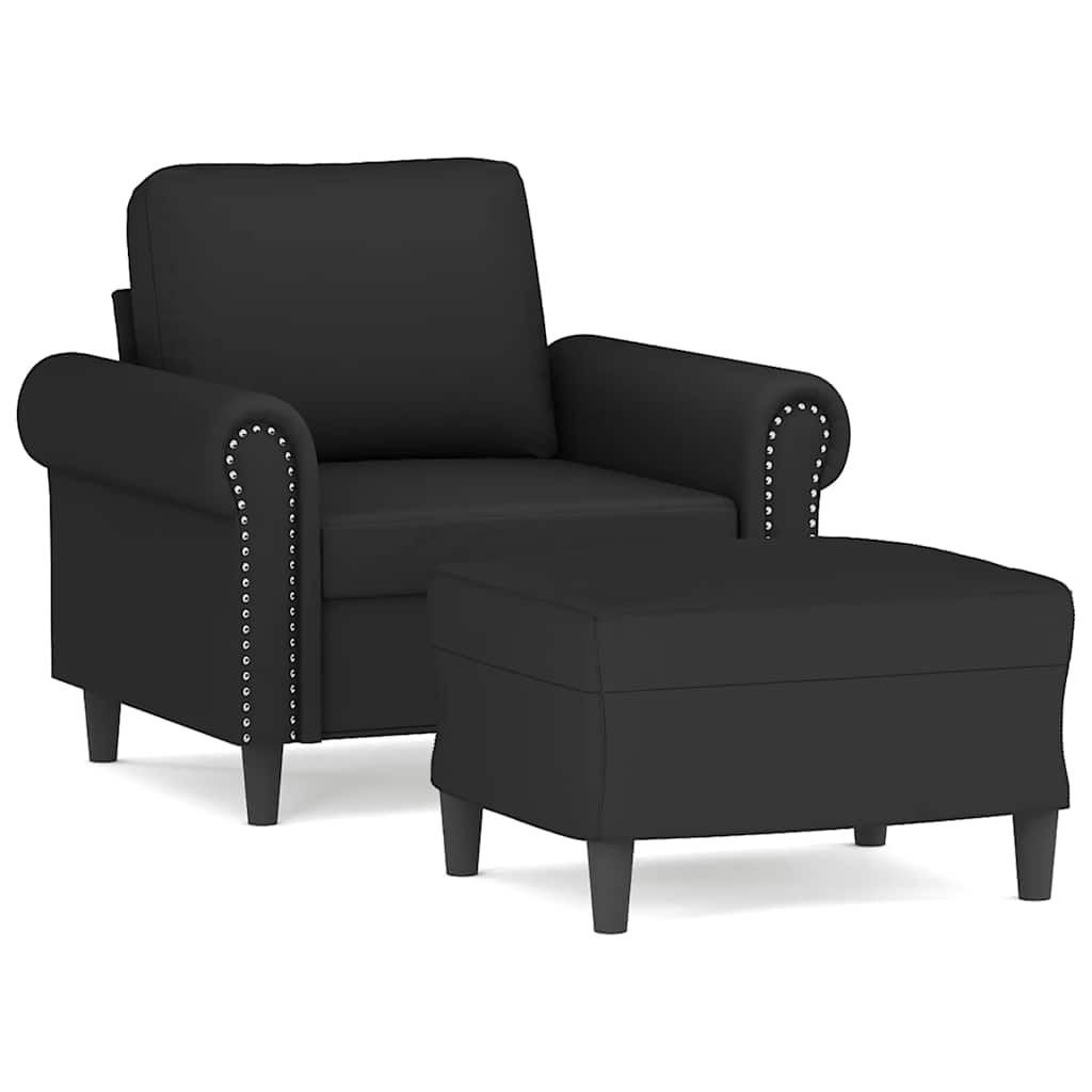 Fotelja s tabureom crna 60 cm baršunasta